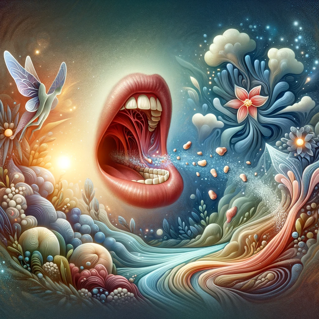 A mouth spitting out tonsil stones