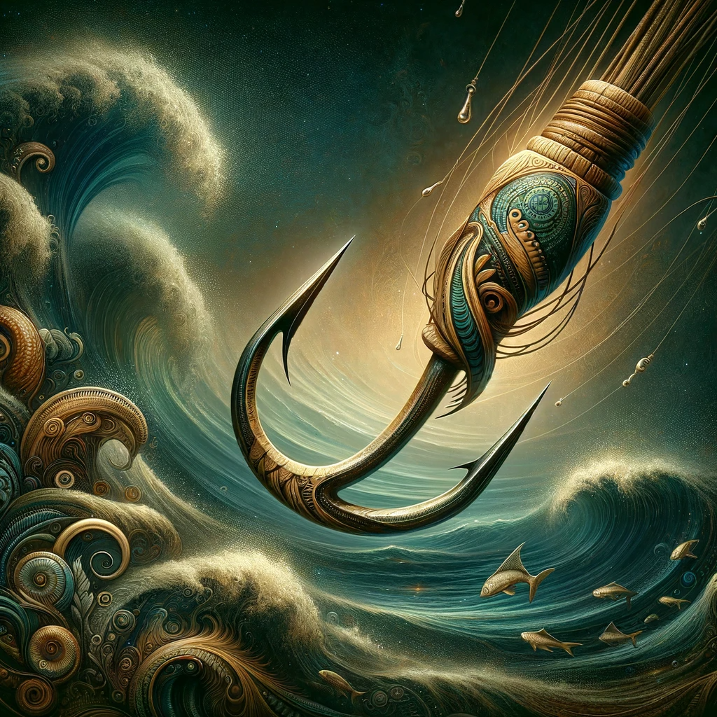 A fish hook going into the water