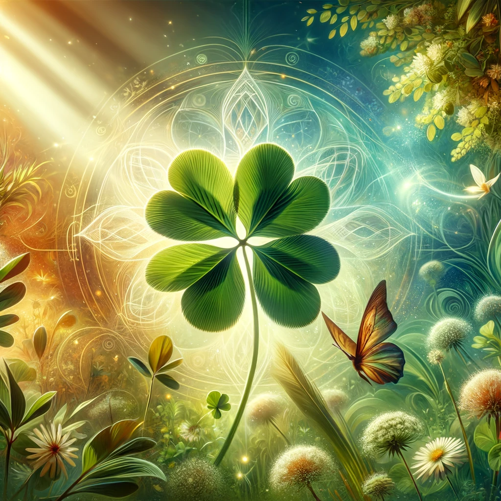 A 5 leaf clover in a beam of light