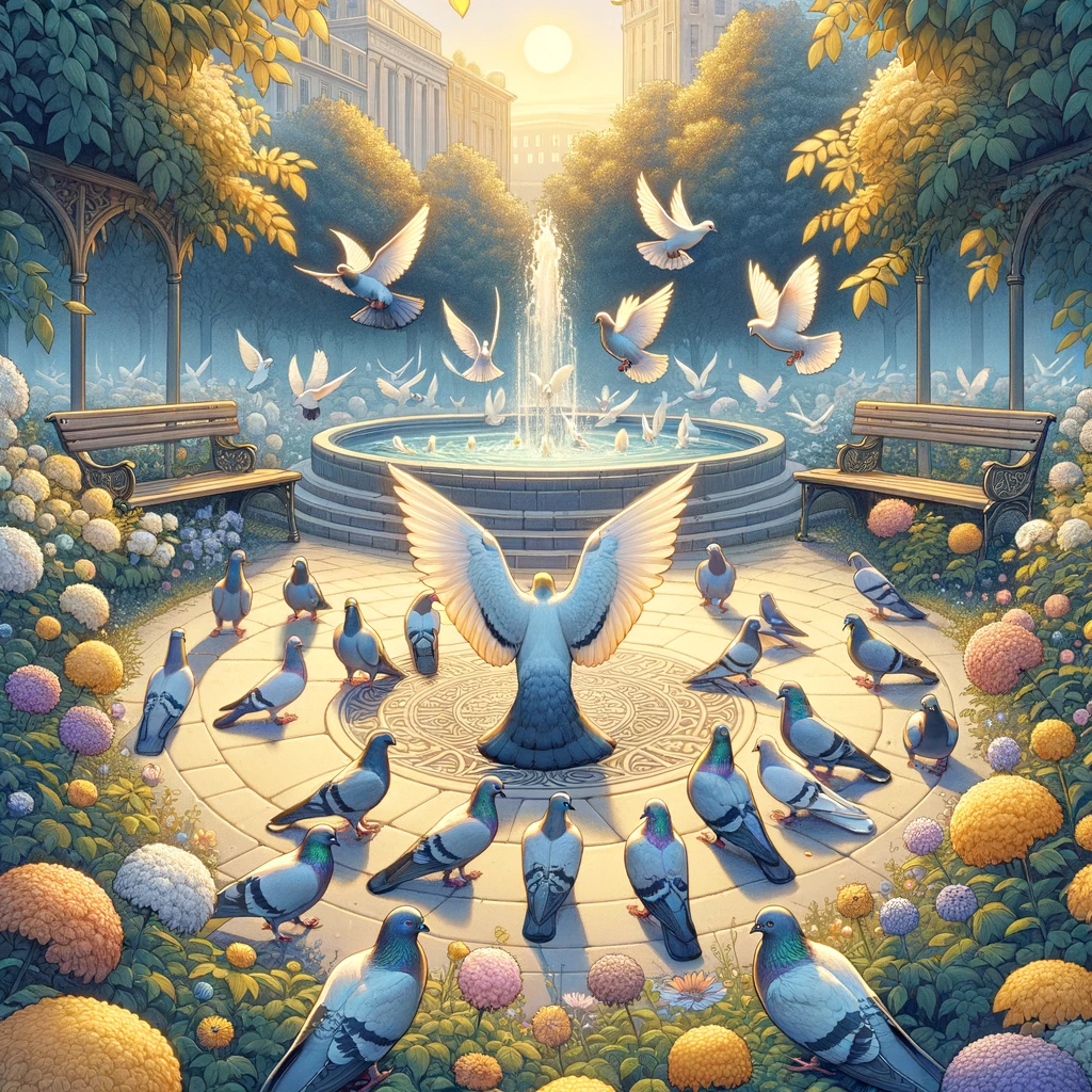 A flock of pigeons gathering.