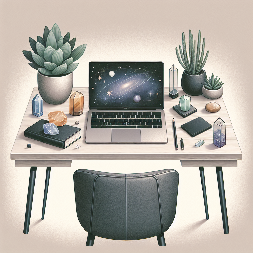 Serene workspace with crystals