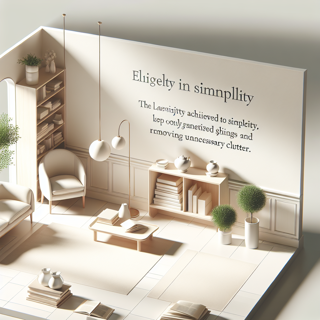 A bright and airy room with minimal furniture and decor, emphasizing the spaciousness achieved by clearing clutter. Neatly organized shelves and a clean, open floor signify the calmness that comes from a decluttered environment.