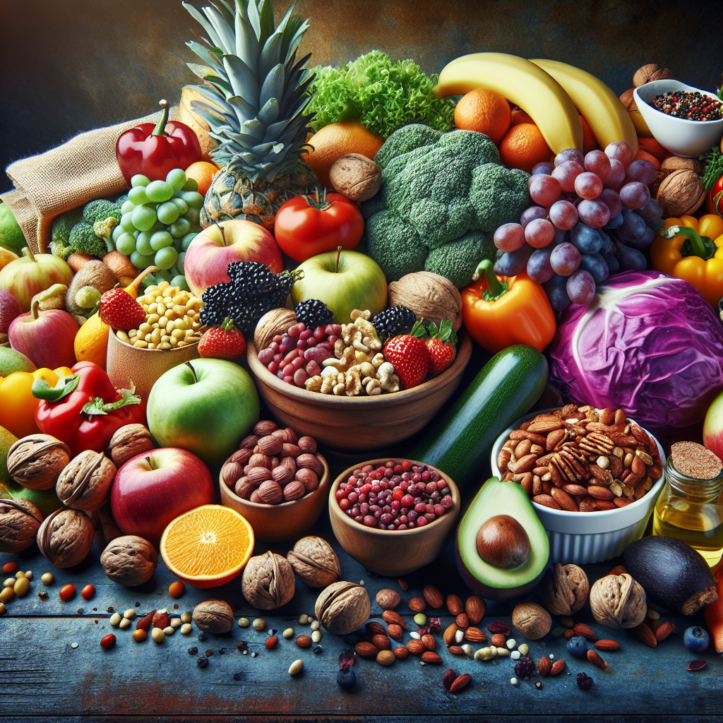 Colorful spread of healthy foods