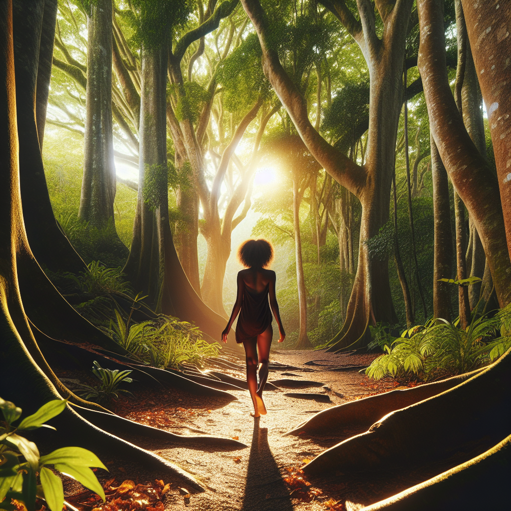 Walking Barefoot in Forest