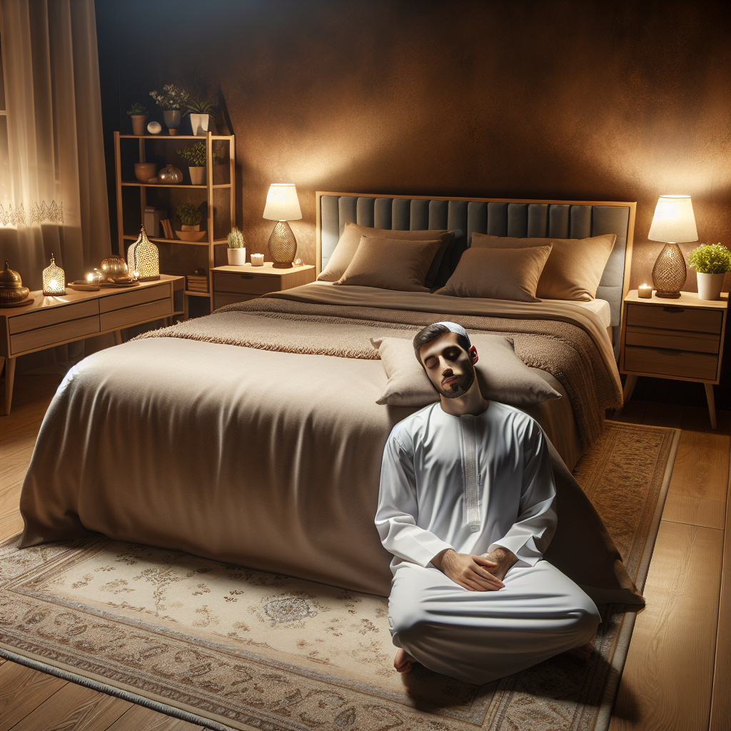 A cozy bedroom scene depicting a person peacefully asleep in a soft, comfortable bed.