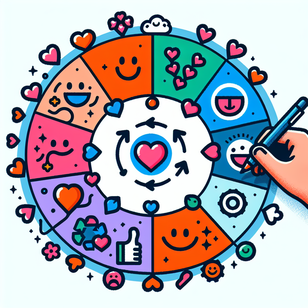 A vibrant, visual depiction of a circular flowchart with arrows, illustrating the positive feedback loop of gratitude leading to positivity and happiness.