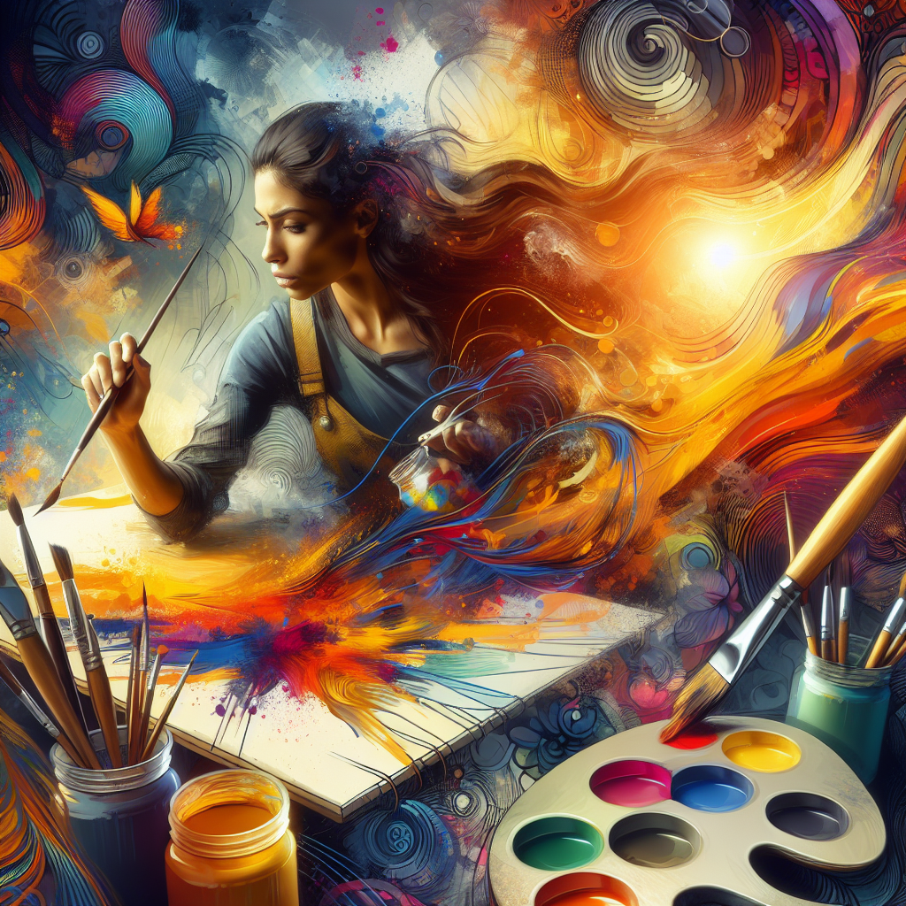 Woman painting on a large canvas