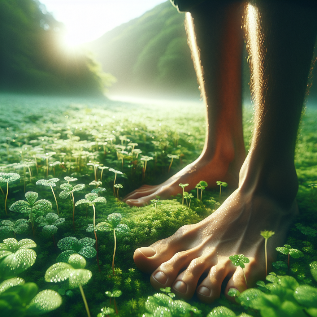 Bare feet on a green meadow
