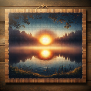 A serene early morning scene with a sunrise, casting a golden light on a calm lake, symbolizing a fresh start and boundless potential for the day ahead.