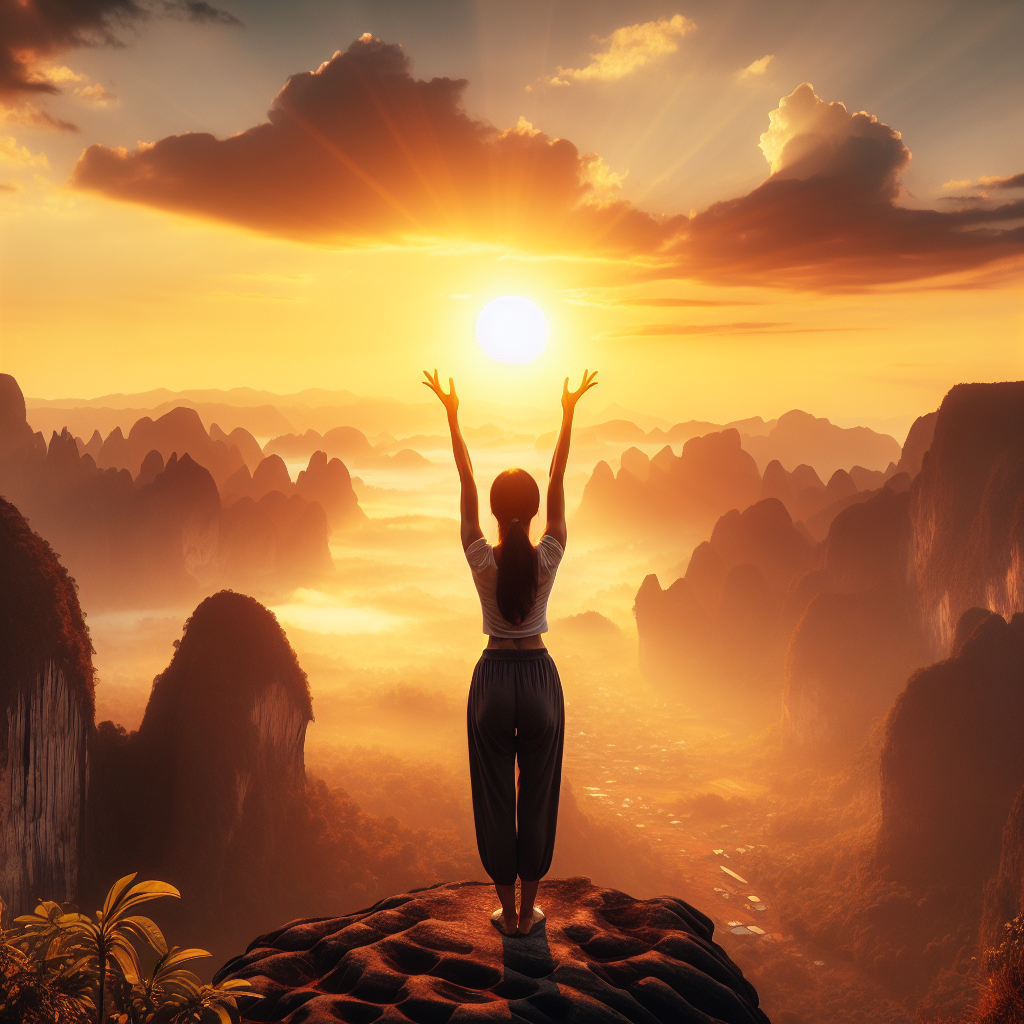 Person on a cliff at sunrise