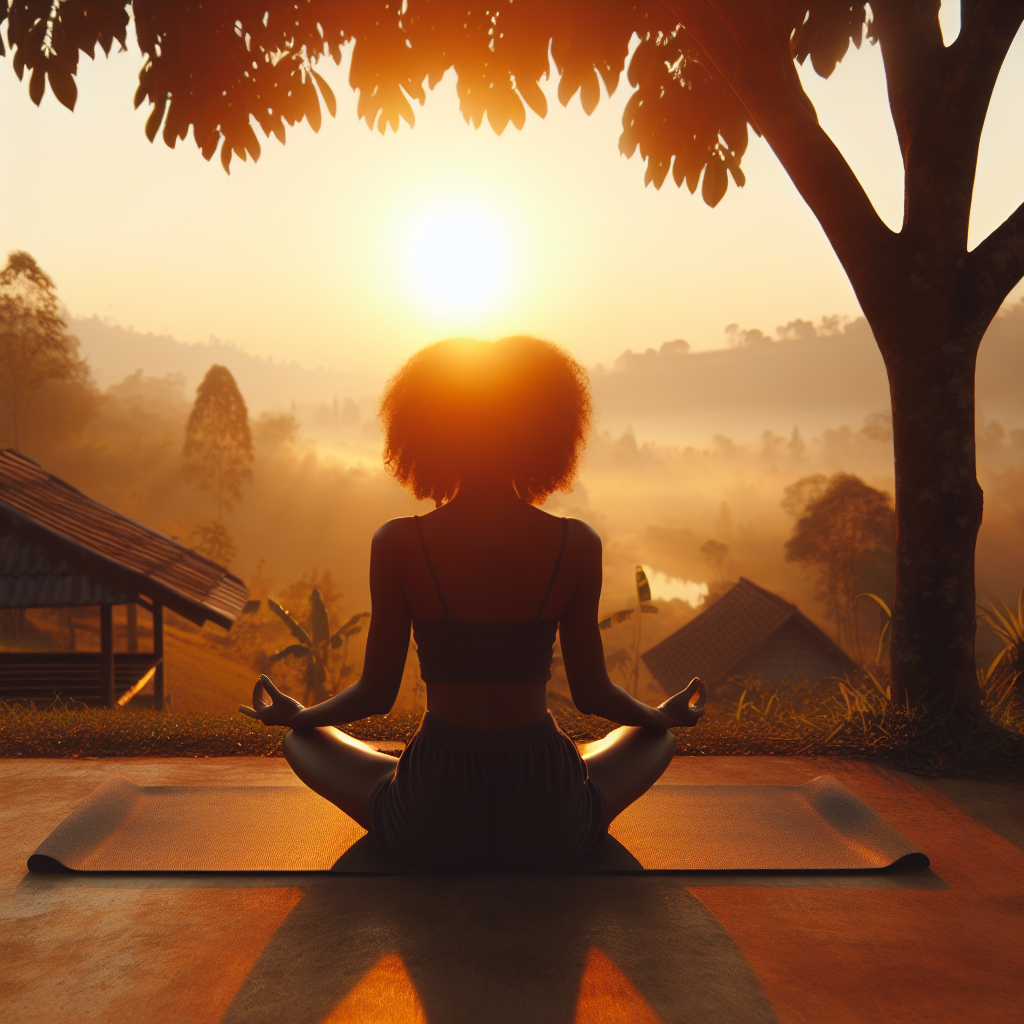 Meditating outdoors at sunrise