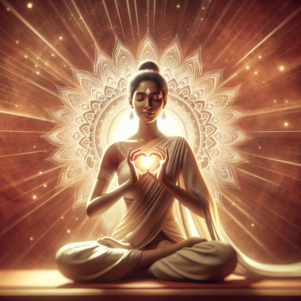 Person meditating with hands in heart shape