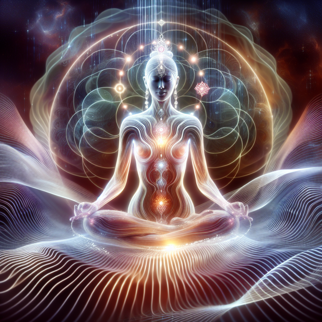 An ethereal illustration of a meditative figure surrounded by glowing light