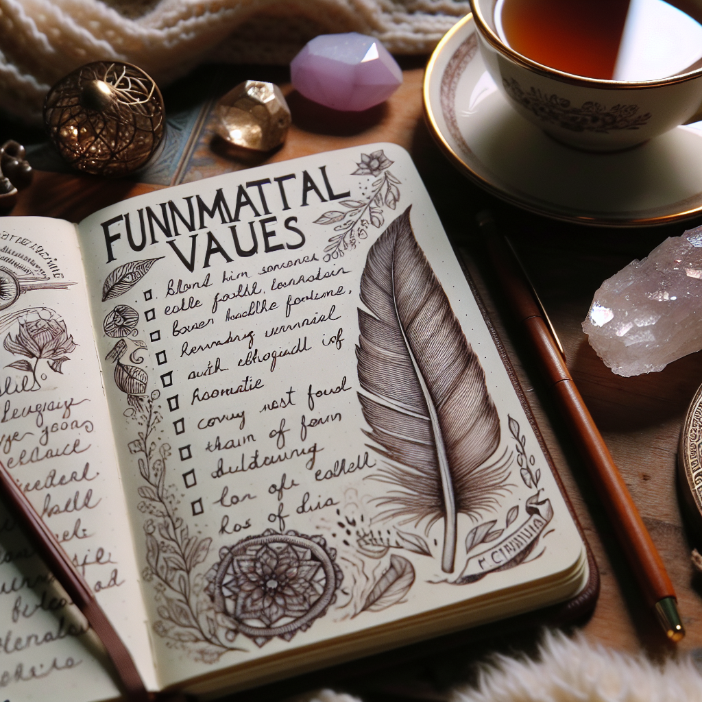 A close-up of a handwritten list of core values in a journal