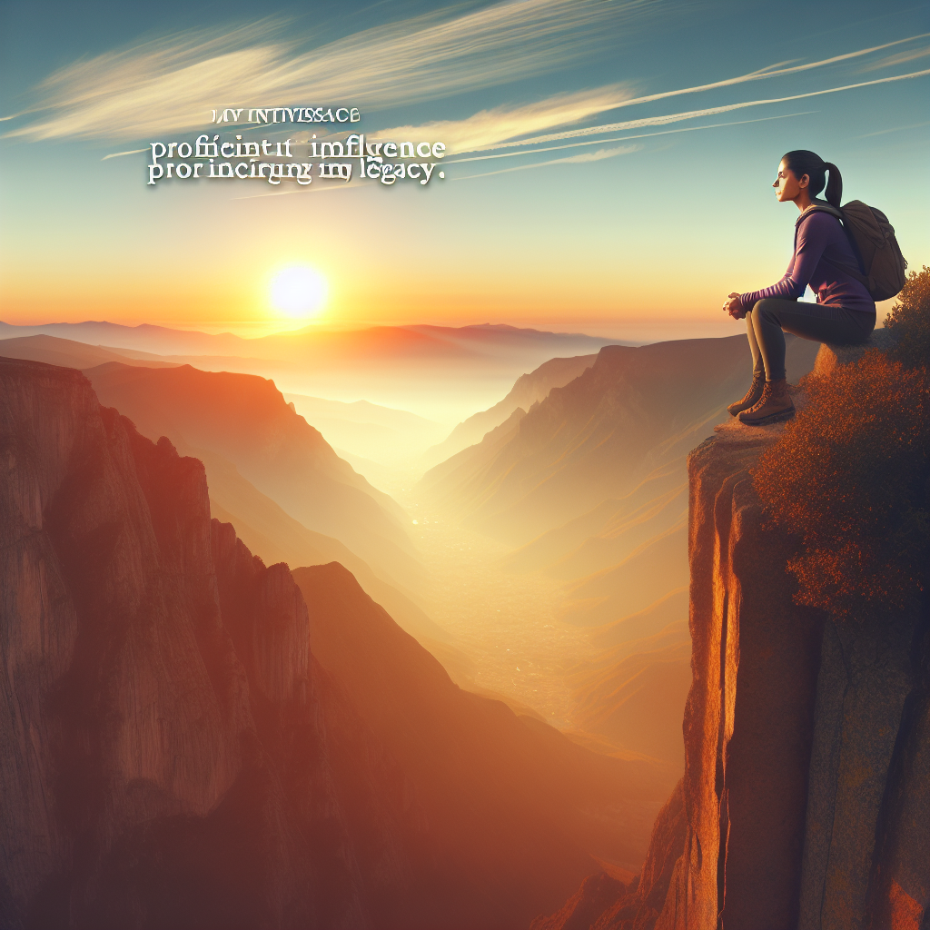 A scenic image of a person standing on a cliff's edge, gazing at the horizon during a sunset