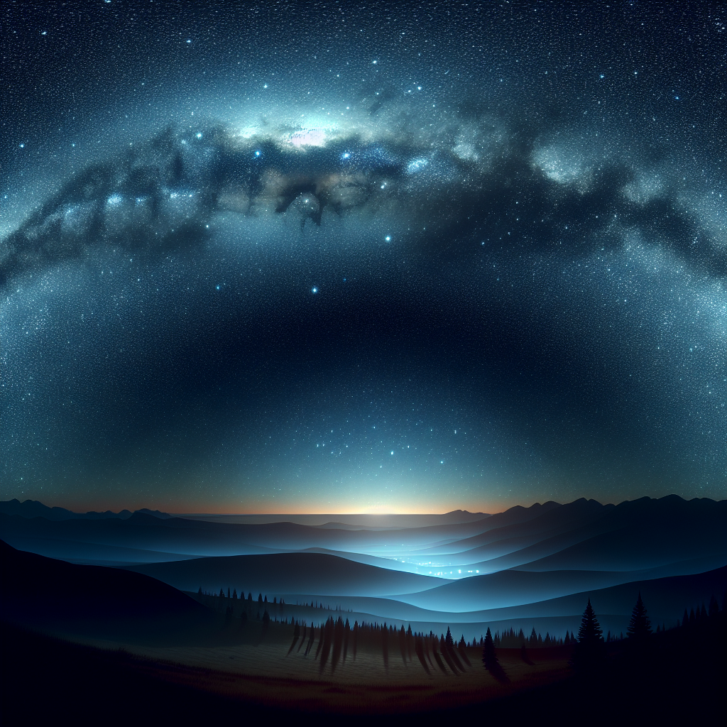 A vast, starlit sky over a tranquil, dark sky reserve