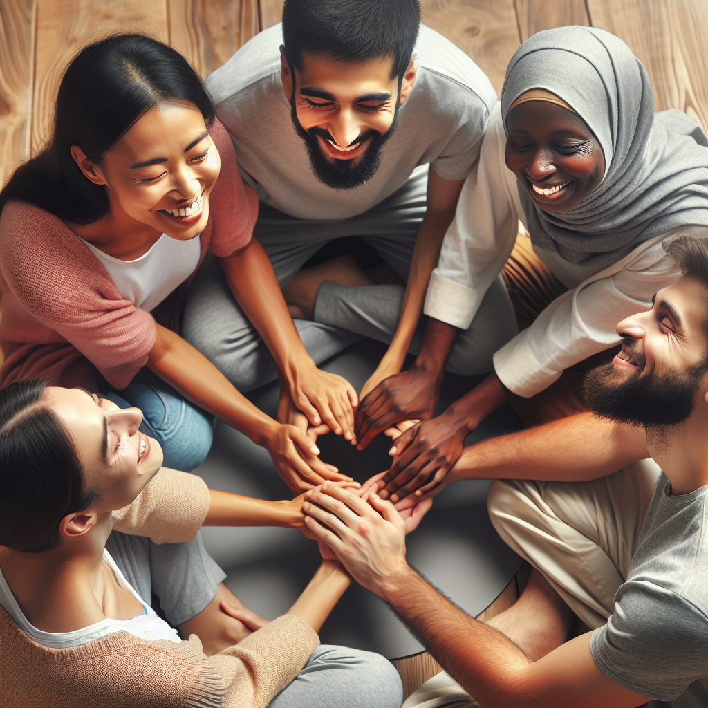 Diverse group holding hands in a circle