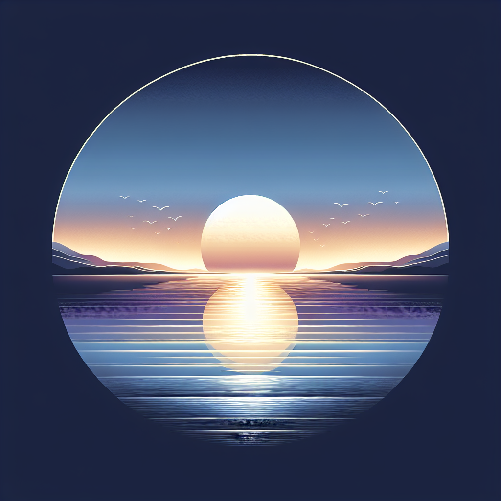 A serene morning scene with the sun rising over a calm ocean, symbolizing new beginnings and a fresh start to each day.
