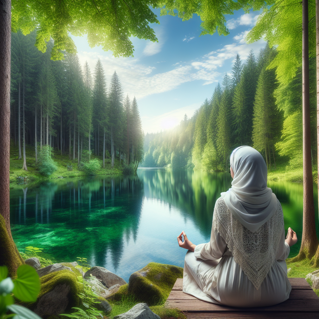 A serene image of a person meditating in a peaceful natural setting, such as a forest or by a tranquil lake, to convey the concept of mental clarity through meditation.