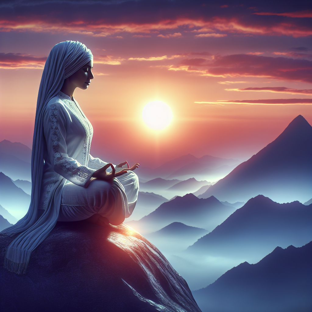 Serene morning scene with person meditating