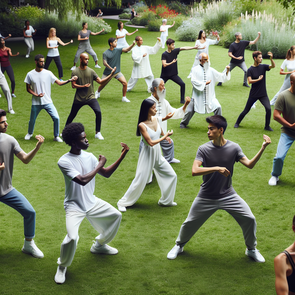 Group practicing Tai Chi in a park