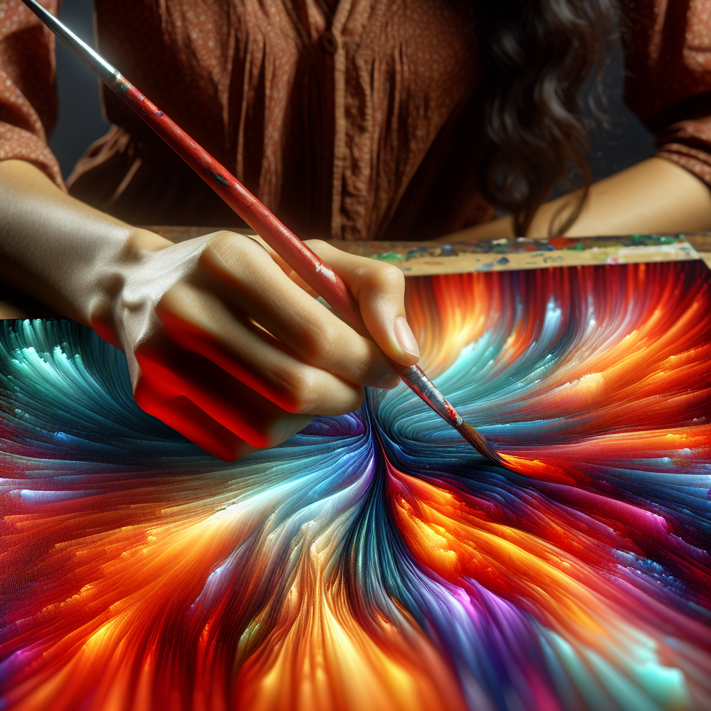 A close-up shot of an artist's hands as they paint on a canvas, with vibrant colors and abstract patterns taking shape, symbolizing creativity and intuition.