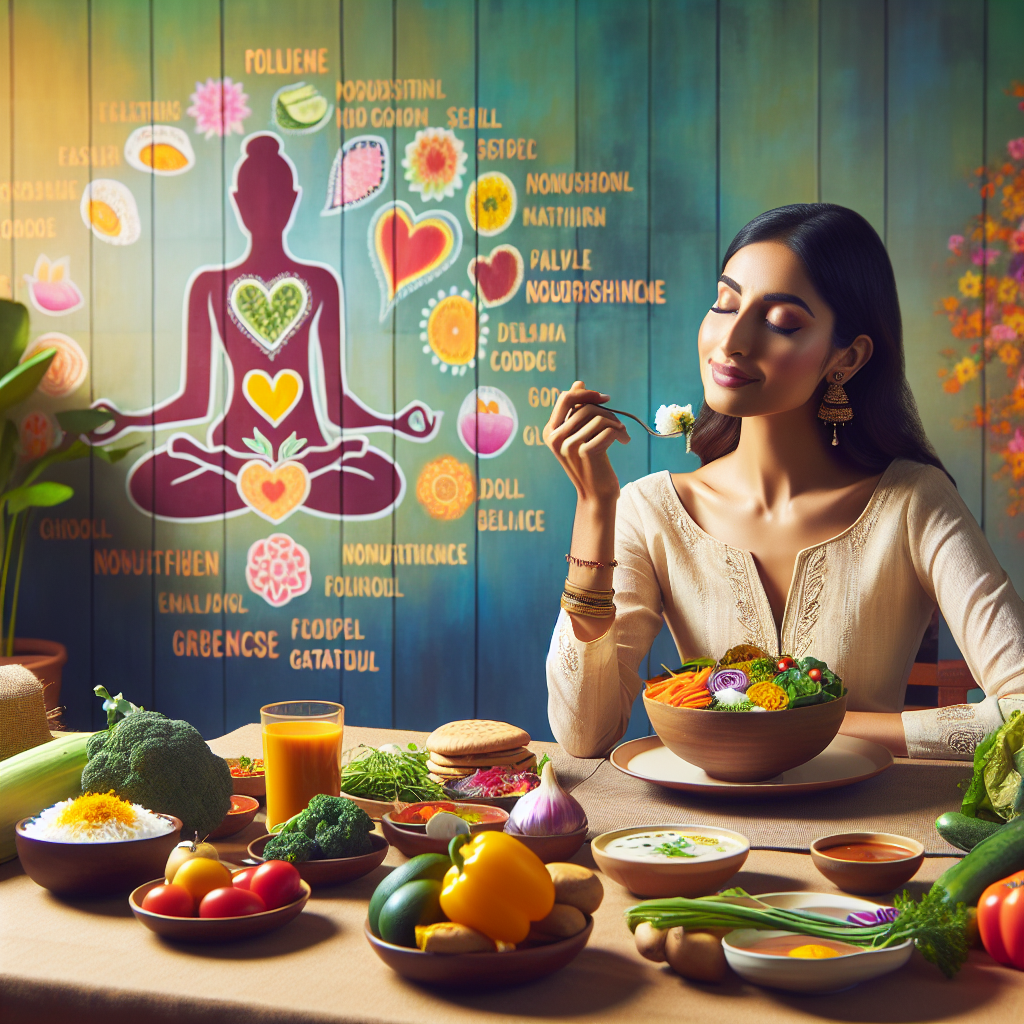 A person enjoying a meal, seated calmly at a table with a serene background