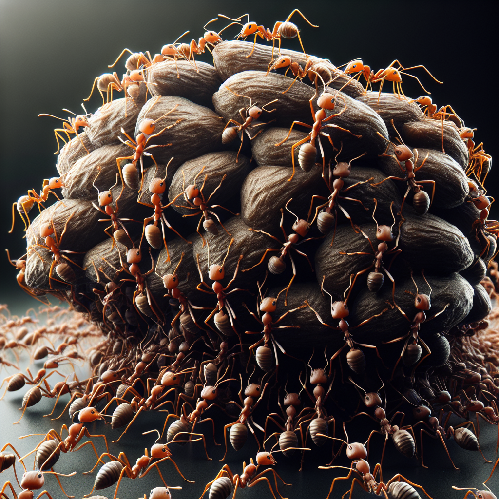 Ants working together to carry food