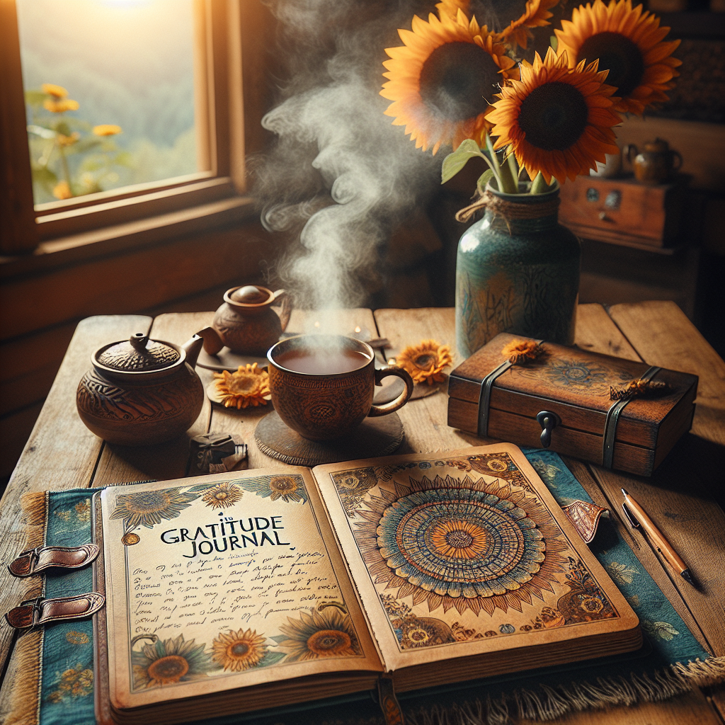 A cozy setting with a gratitude journal