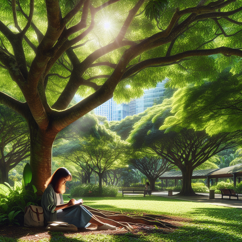 Adult doodling under tree