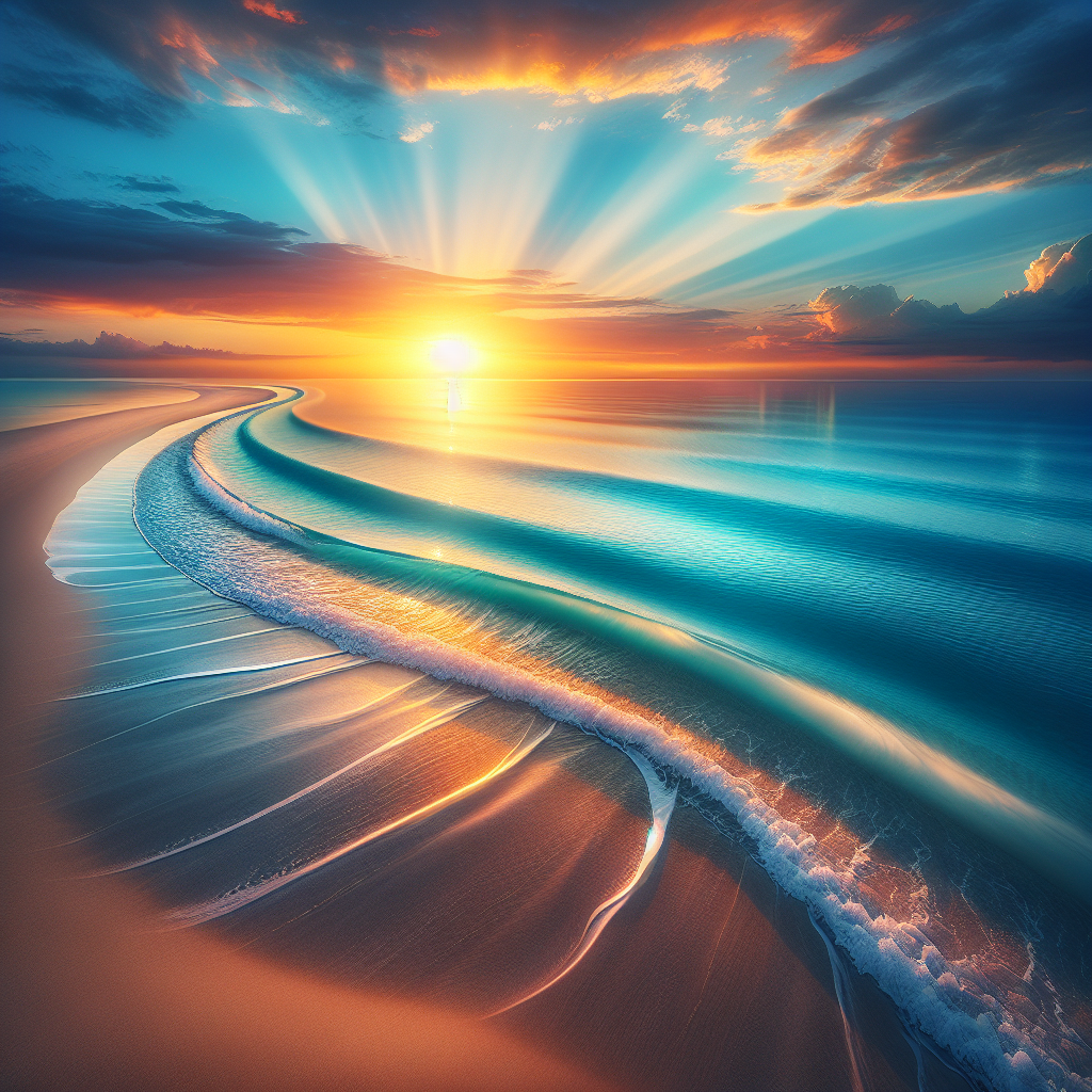 A serene sunrise over a calm beach, symbolizing the start of a new day filled with positive emotions and well-being.