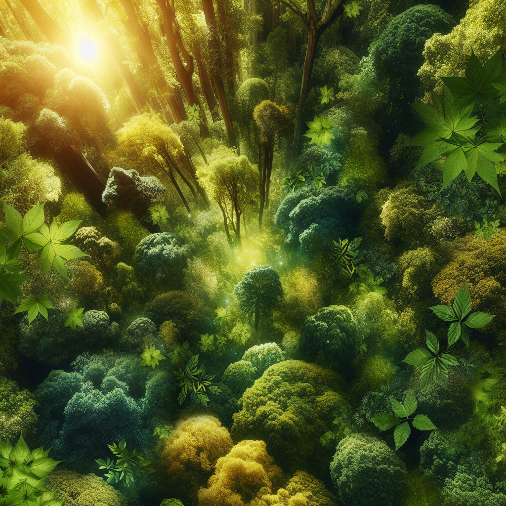 Lush, green forest with sunlight