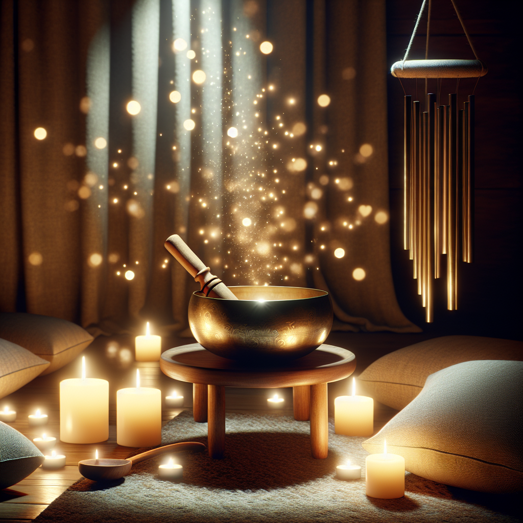 A cozy meditation area with a Tibetan singing bowl