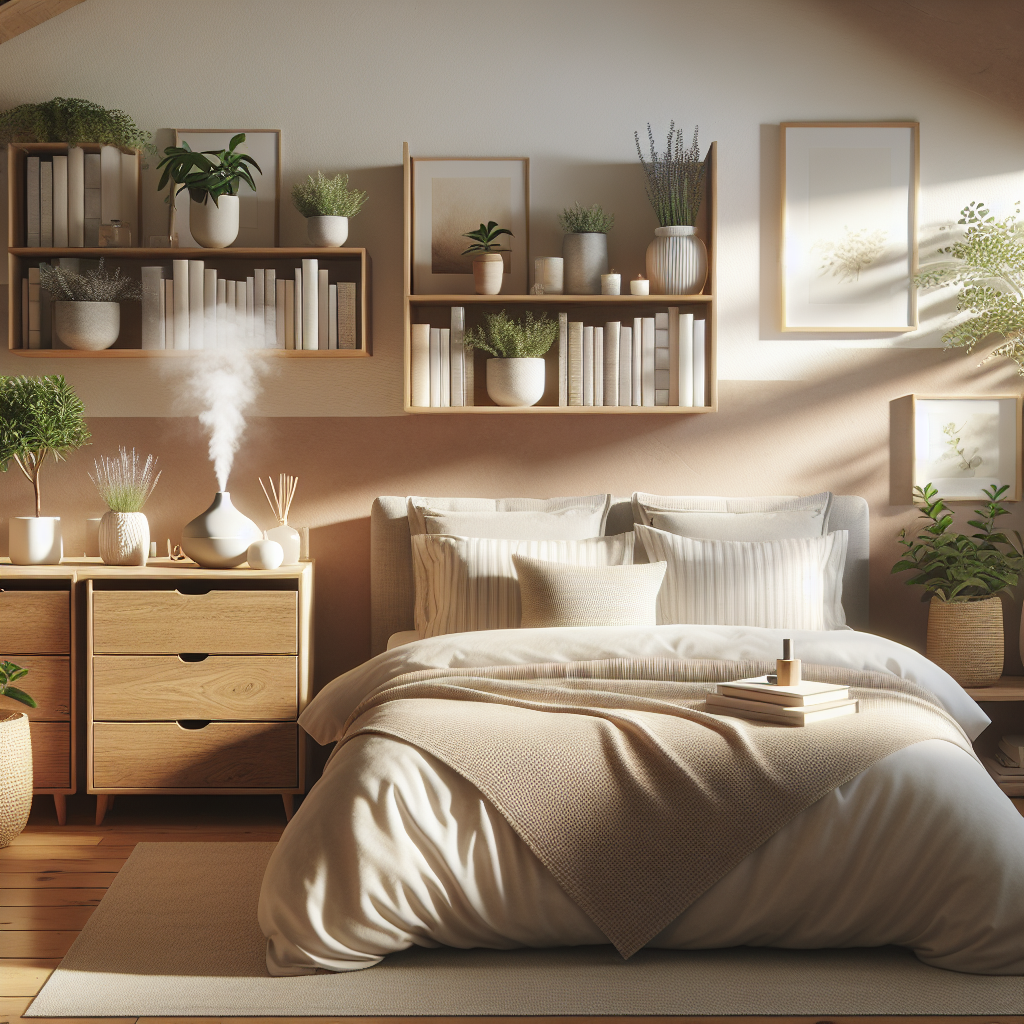 A well-organized bedroom featuring a neatly made bed with soft pillows and a throw blanket