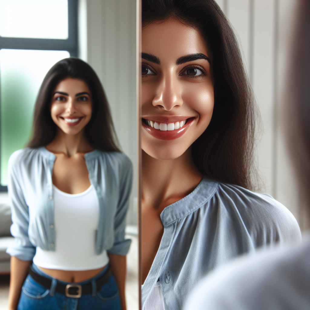 Person standing in front of a mirror with a smile