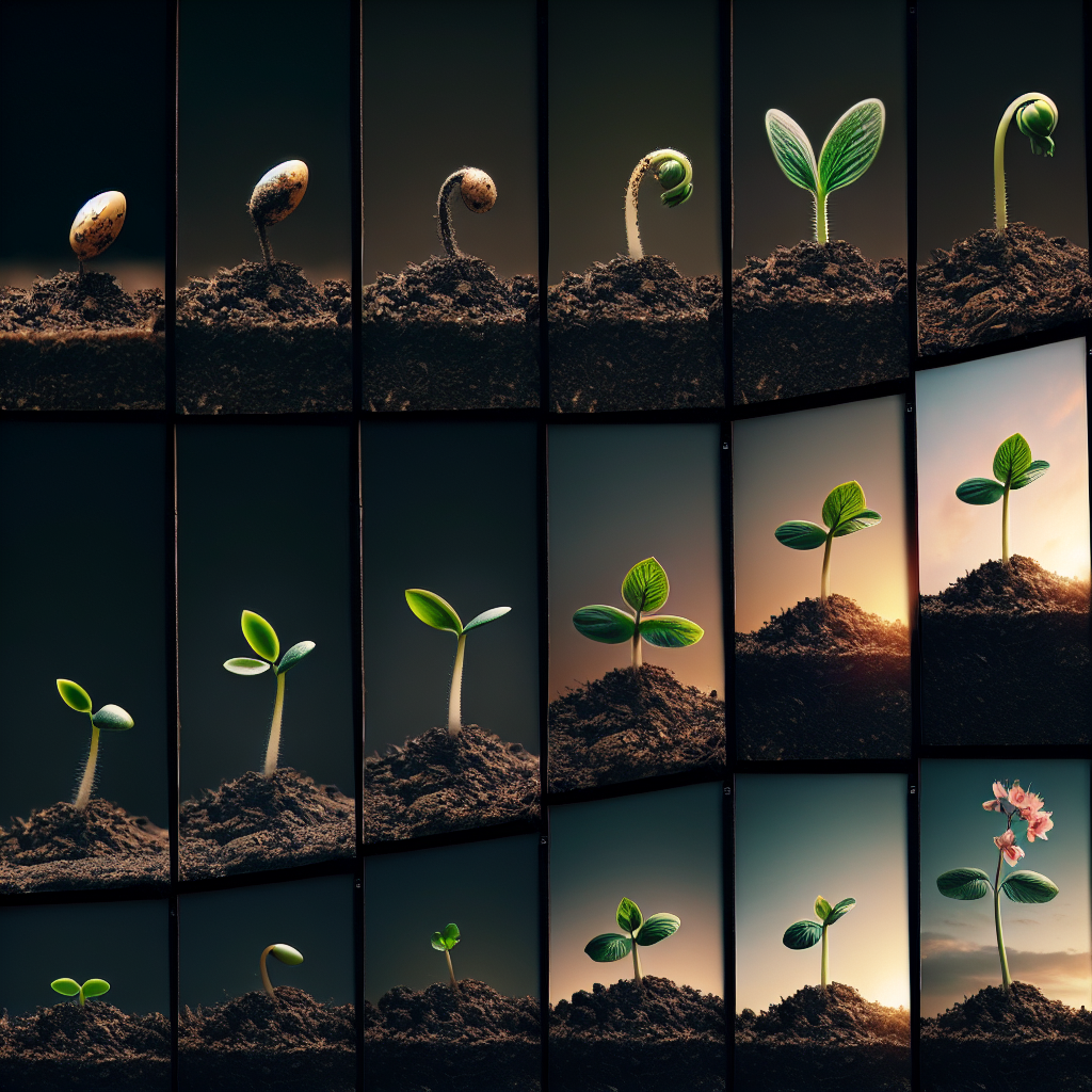 Time-lapse of a plant growing from a seedling to full bloom