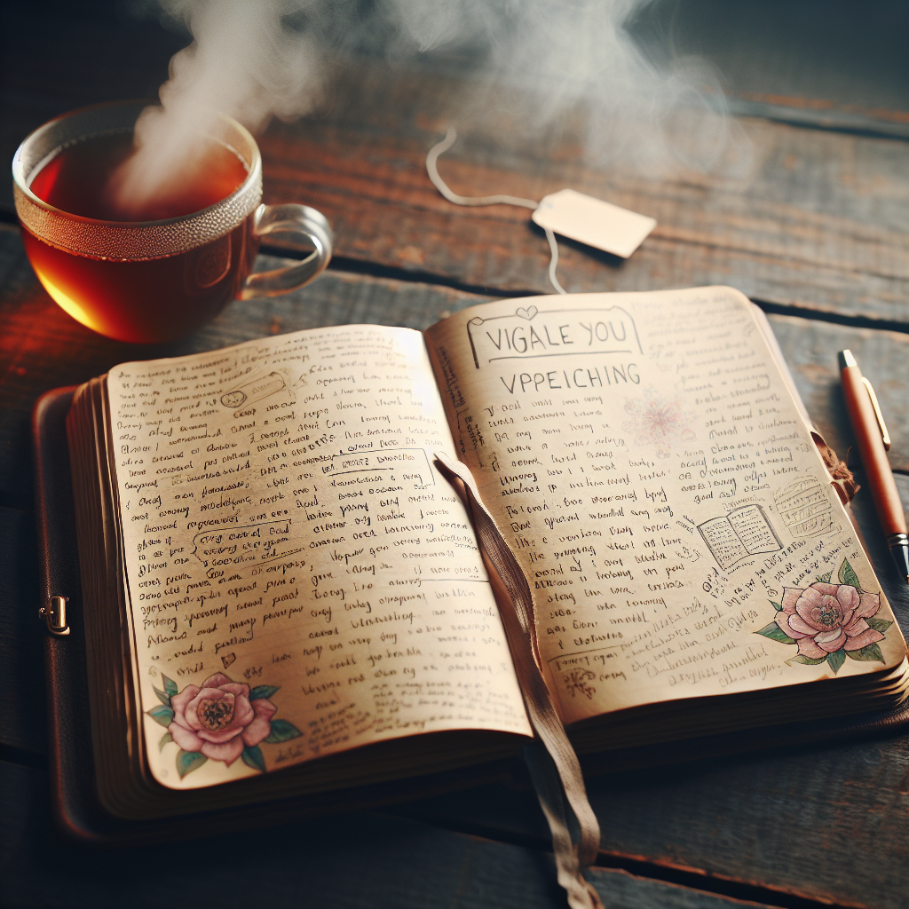 An inviting image of an open journal resting on a cozy wooden table.