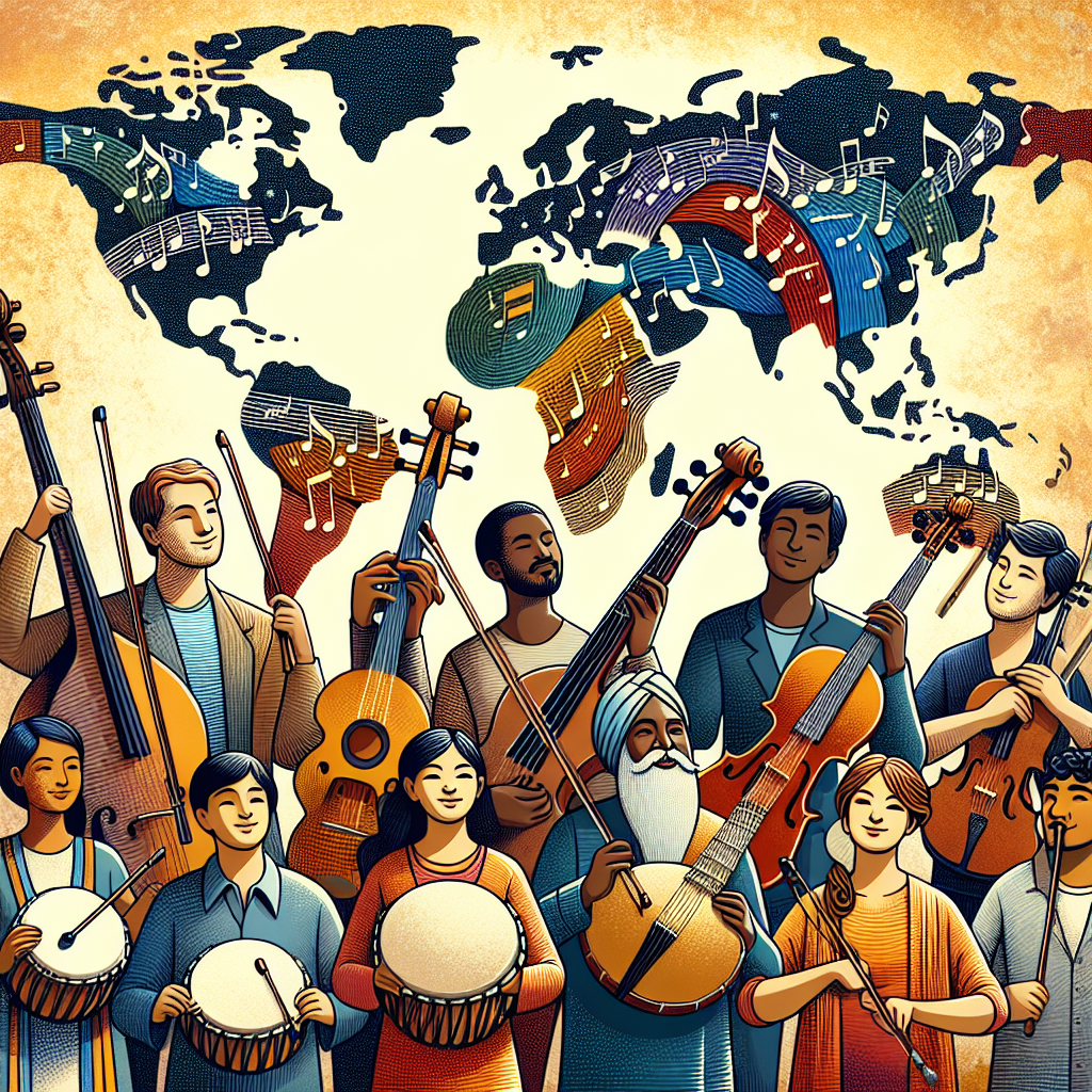 Illustration of diverse people with musical instruments