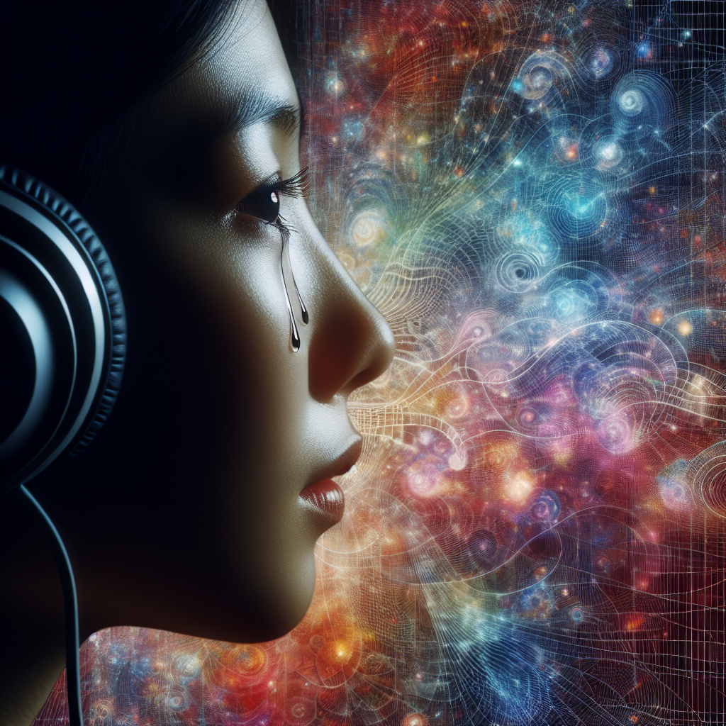 Face with tears of joy and relief listening to music