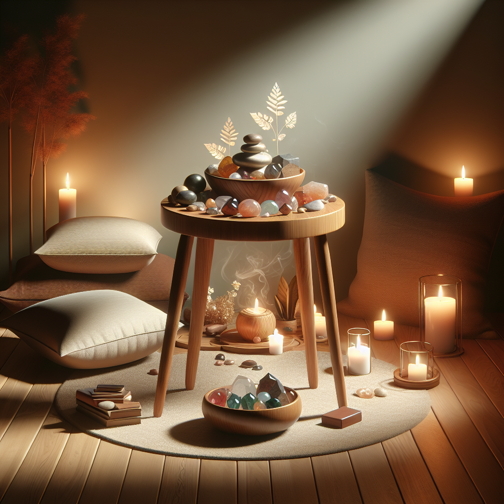 A serene meditation space set up in a quiet corner of a room.