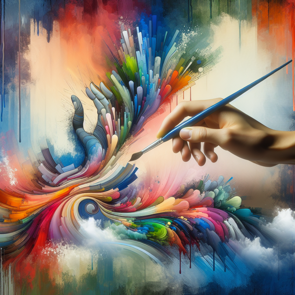 A vibrant, colorful abstract painting in progress