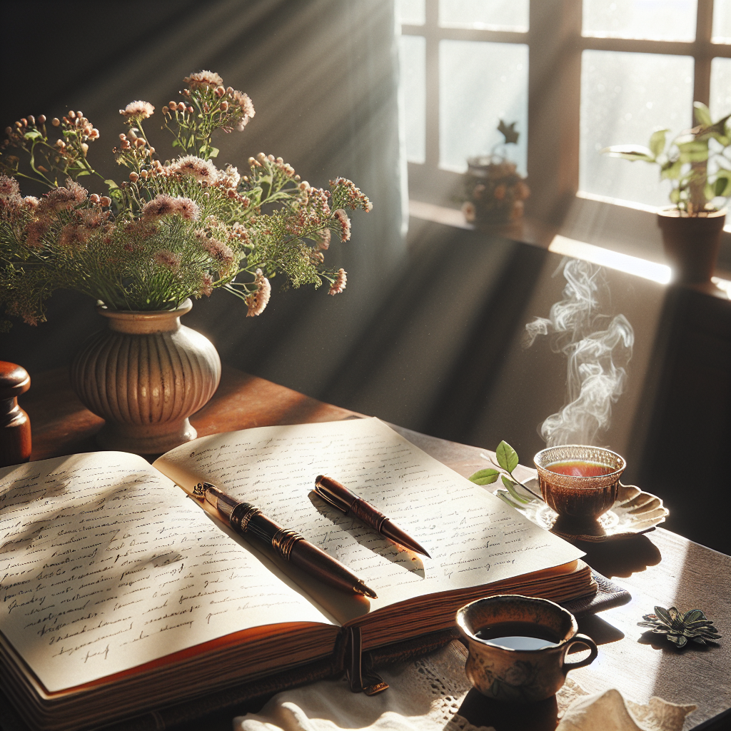 A serene desk scene with a journal