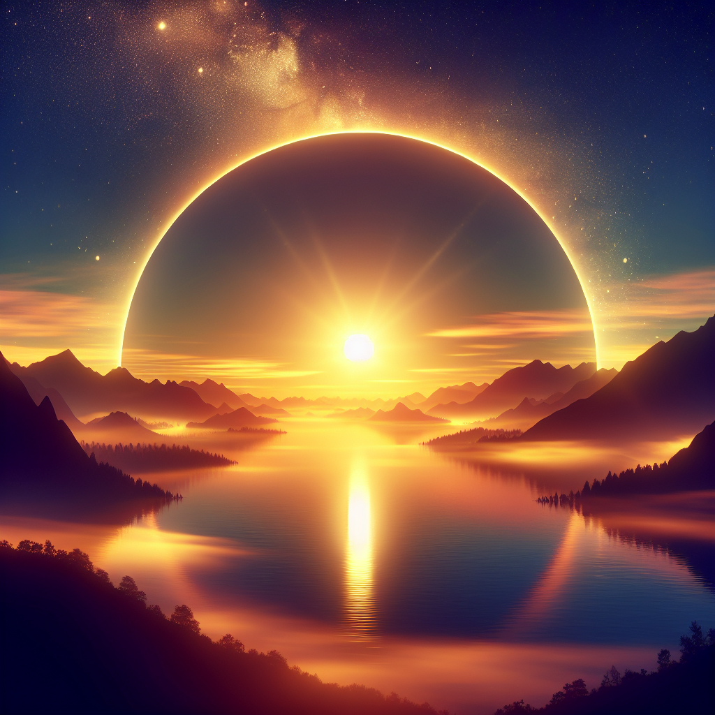 A sunrise view over a tranquil landscape, symbolizing a new beginning and the possibilities that the day holds. The warm morning light highlights the vastness and abundance of nature, representing the endless opportunities and the inherent worthiness of the beholder.