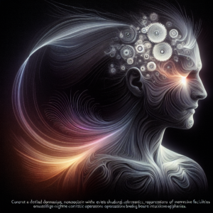 An abstract illustration depicting a silhouette of a person with their eyes closed, surrounded by flowing, ethereal light patterns representing thought processes. Soft glows emanate from the head and heart areas, symbolizing the connection between mind and intuition. Subtle imagery of gears or neural networks can be intertwined to represent cognitive processing leading to intuitive insights.