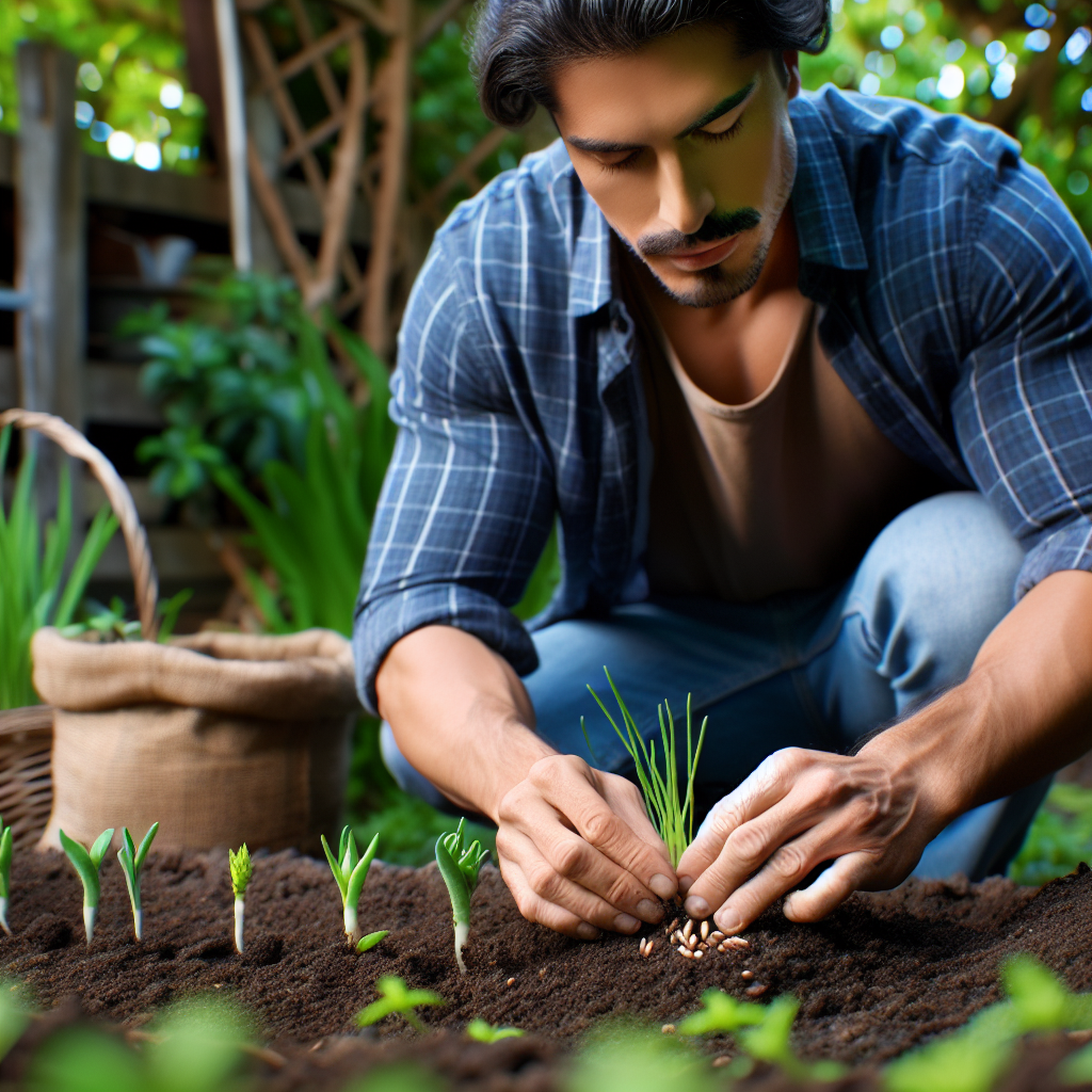 An illustration of a person planting seeds in a garden, with small sprouts beginning to emerge, symbolizing the nurturing of personal growth and the potential that comes from dedication and hard work.
